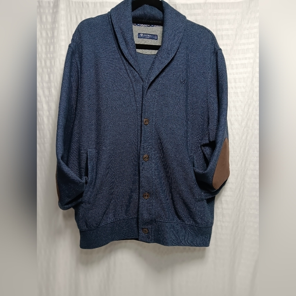 Cremieux Men's Collared Cardigan  Faux Leather elbow pads .size L